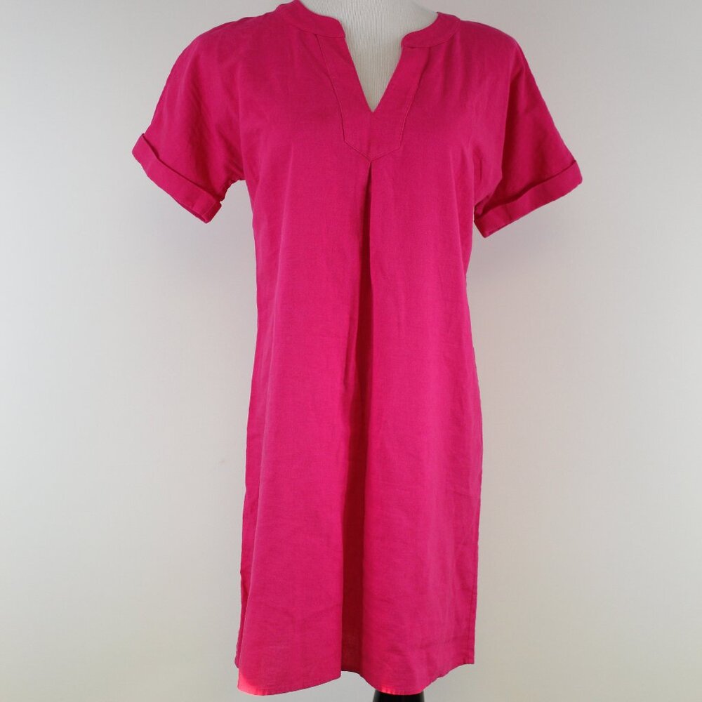 Vineyard Vines Pink Linen Blend V Neck Shift Dress Size 4/ Large Preppy Summer